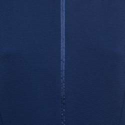 Pre Owned Armani Collezioni Navy Blue Knit Satin Trimmed Skirt Top Set M