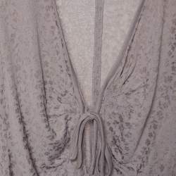 Pre Owned Armani Collezioni Light Lavender Floral Jacquard Knit Tie Front Shrug L