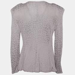 Pre Owned Armani Collezioni Light Lavender Floral Jacquard Knit Tie Front Shrug L