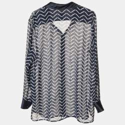 Pre Owned Armani Collezioni Navy Blue Printed Silk Blend Shirt L