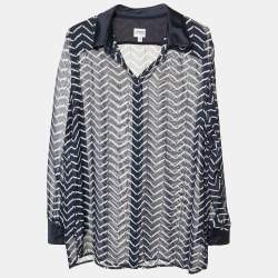 Pre Owned Armani Collezioni Navy Blue Printed Silk Blend Shirt L