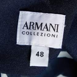 Pre Owned Armani Collezioni Navy Blue Printed Silk Blend Shirt L