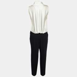 Pre Owned Armani Collezioni Off-White Silk & Black Crepe Draped Neck Jumpsuit L