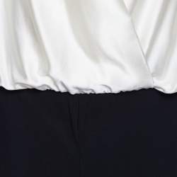 Pre Owned Armani Collezioni Off-White Silk & Black Crepe Draped Neck Jumpsuit L