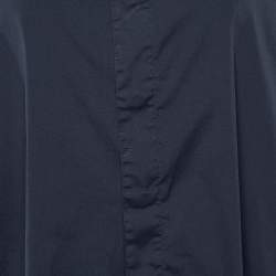 Pre Owned Armani Collezioni Navy Blue Cotton Collarless Shirt XL