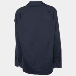 Pre Owned Armani Collezioni Navy Blue Cotton Collarless Shirt XL