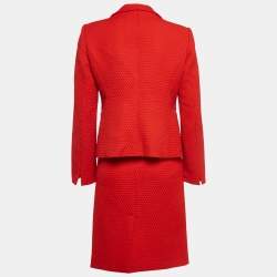 Pre Owned Armani Collezioni Red Knit Skirt and Blazer Set L