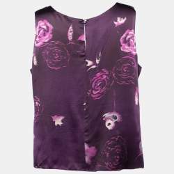 Pre Owned Armani Collezioni Purple Floral Print Silk Sleeveless Top L