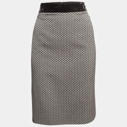 Armani Collezioni Brown Velvet Trim Check Jacquard Pencil Skirt XL