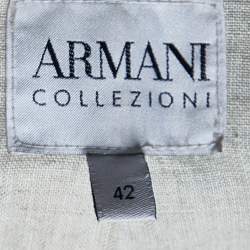Pre Owned Armani Collezioni Grey Leather Zip Up Jacket M