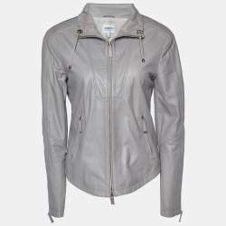 Armani Collezioni Grey Leather Zip Up Jacket M Armani Collezioni TLC