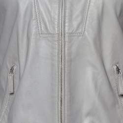 Pre Owned Armani Collezioni Grey Leather Zip Up Jacket M