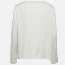 Pre Owned Armani Collezioni Cream Satin Silk Ruffled Blouse L