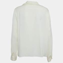 Armani Collezioni Off White Ruffled Satin Silk Shirt L