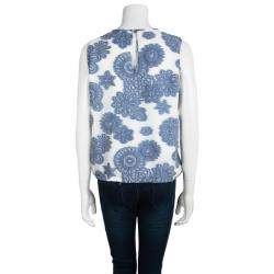 Pre Owned Armani Collezioni White Floral Chiffon Jacquard Sleeveless Top M