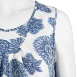 Pre Owned Armani Collezioni White Floral Chiffon Jacquard Sleeveless Top M