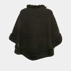 Armani Jeans Black Rabbit Fur Trim Knit Poncho S