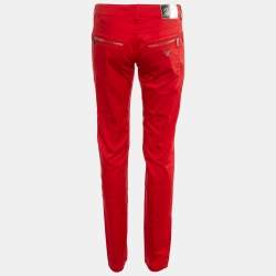Pre Owned Armani Jeans Red Cotton Slim Fit Pants M/Waist 32"