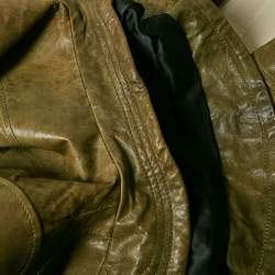 Armani Jeans Olive Green Leather Zip-Up Jacket M