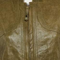 Armani Jeans Olive Green Leather Zip-Up Jacket M