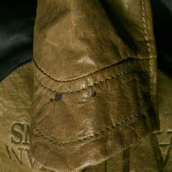 Armani Jeans Olive Green Leather Zip-Up Jacket M