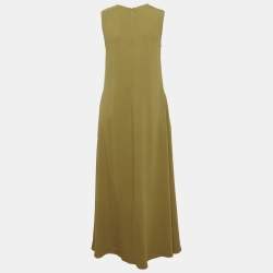 Pre Owned Asceno Olive Green Crepe Sleeveless Long Dress XS