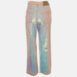 Pre Owned Ashish Pink Cotton Sequin Straight Leg Jeans M Waist 28"