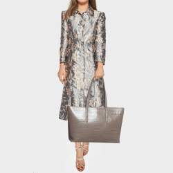 Pre Owned Aspinal Of London Beige Croc Embossed Leather Zipped Regent Tote