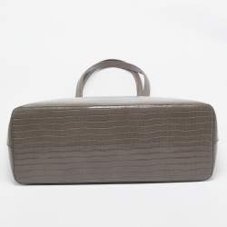 Pre Owned Aspinal Of London Beige Croc Embossed Leather Zipped Regent Tote