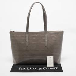 Pre Owned Aspinal Of London Beige Croc Embossed Leather Zipped Regent Tote