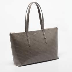 Pre Owned Aspinal Of London Beige Croc Embossed Leather Zipped Regent Tote