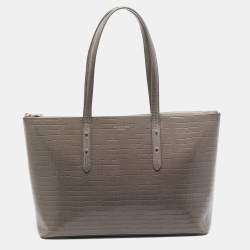 Pre Owned Aspinal Of London Beige Croc Embossed Leather Zipped Regent Tote