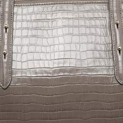 Pre Owned Aspinal Of London Beige Croc Embossed Leather Zipped Regent Tote