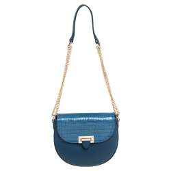 Aspinal Of London Blue Croc Embossed Leather And Leather Portobello  Shoulder Bag Aspinal Of London