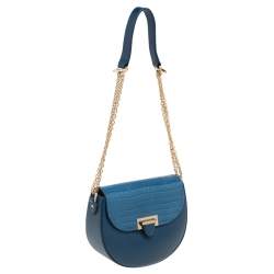 Pre Owned Aspinal Of London Blue Croc Embossed Leather And Leather Portobello Shoulder Bag