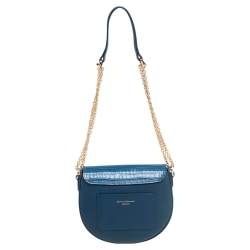 Pre Owned Aspinal Of London Blue Croc Embossed Leather And Leather Portobello Shoulder Bag