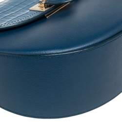 Pre Owned Aspinal Of London Blue Croc Embossed Leather And Leather Portobello Shoulder Bag