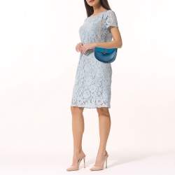 Pre Owned Aspinal Of London Blue Croc Embossed Leather And Leather Portobello Shoulder Bag