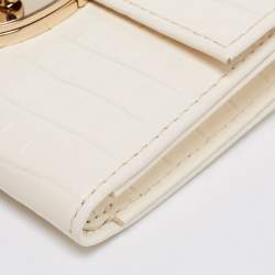 Pre Owned Aspinal Of London Ivory Croc Embossed Leather Mayfair Compact Wallet