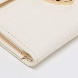 Pre Owned Aspinal Of London Ivory Croc Embossed Leather Mayfair Compact Wallet