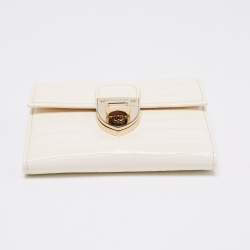 Pre Owned Aspinal Of London Ivory Croc Embossed Leather Mayfair Compact Wallet