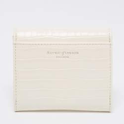 Pre Owned Aspinal Of London Ivory Croc Embossed Leather Mayfair Compact Wallet