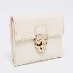 Pre Owned Aspinal Of London Ivory Croc Embossed Leather Mayfair Compact Wallet