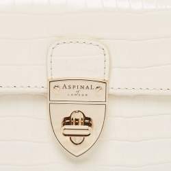 Pre Owned Aspinal Of London Ivory Croc Embossed Leather Mayfair Compact Wallet
