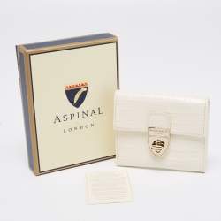 Pre Owned Aspinal Of London Ivory Croc Embossed Leather Mayfair Compact Wallet