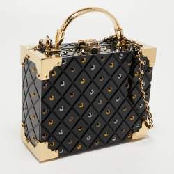 Aspinal of London Black Jet Crystals Embellished Acrylic The Trunk Top Handle Bag