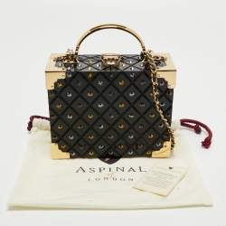 Aspinal of London Black Jet Crystals Embellished Acrylic The Trunk Top Handle Bag