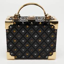 Aspinal of London Black Jet Crystals Embellished Acrylic The Trunk Top Handle Bag