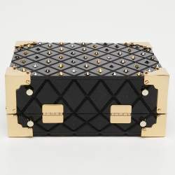 Aspinal of London Black Jet Crystals Embellished Acrylic The Trunk Top Handle Bag