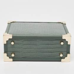 Aspinal of London Green Croc Embossed Leather Trinket Top Handle Bag 